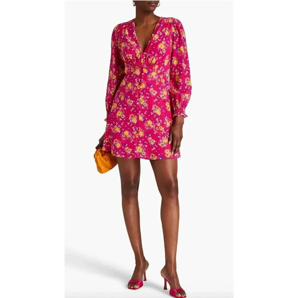 SALONI Eve floral silk crepe de chine mini dress Size 8 - Picture 1 of 9